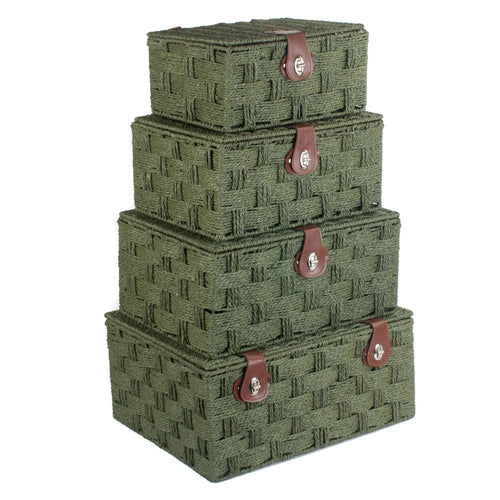 Forest green woven paper storage basket from White Chronos, ideal for home decor and organization.