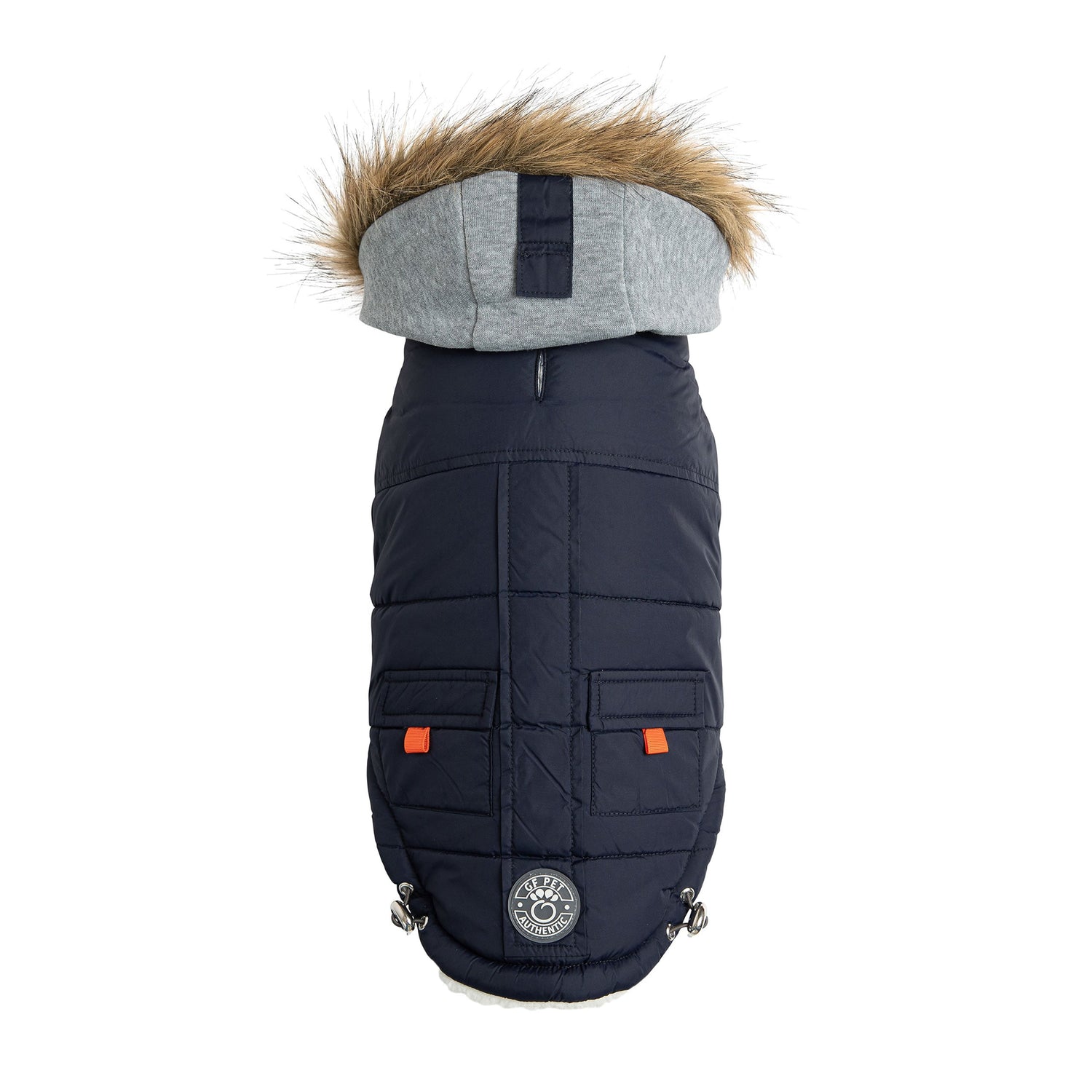 Navy Winter Sailor Parka by Beige Antigone, designed for pets, featuring a stylish sailor-inspired coat with a high collar and button details.