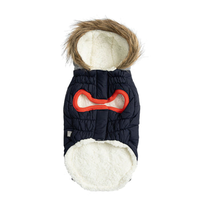 Navy Winter Sailor Parka for pets by Beige Antigone, featuring a stylish sailor design and warm, cozy fabric.