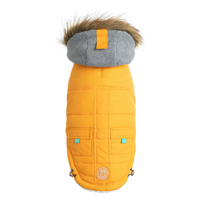 Yellow Winter Sailor Parka by Beige Antigone designed for pets, featuring a stylish sailor-inspired collar and warm winter fabric.