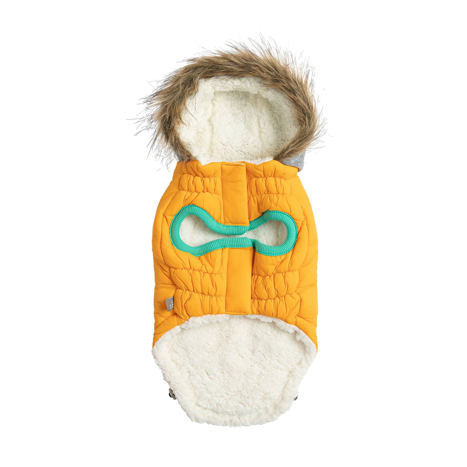 Yellow Winter Sailor Parka for dogs by Beige Antigone, featuring a stylish, warm pet coat with sailor-inspired design.