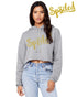 Gray Gold Charlie spoiled crop top hoodie with a casual, relaxed fit and distressed design, perfect for trendy streetwear style.