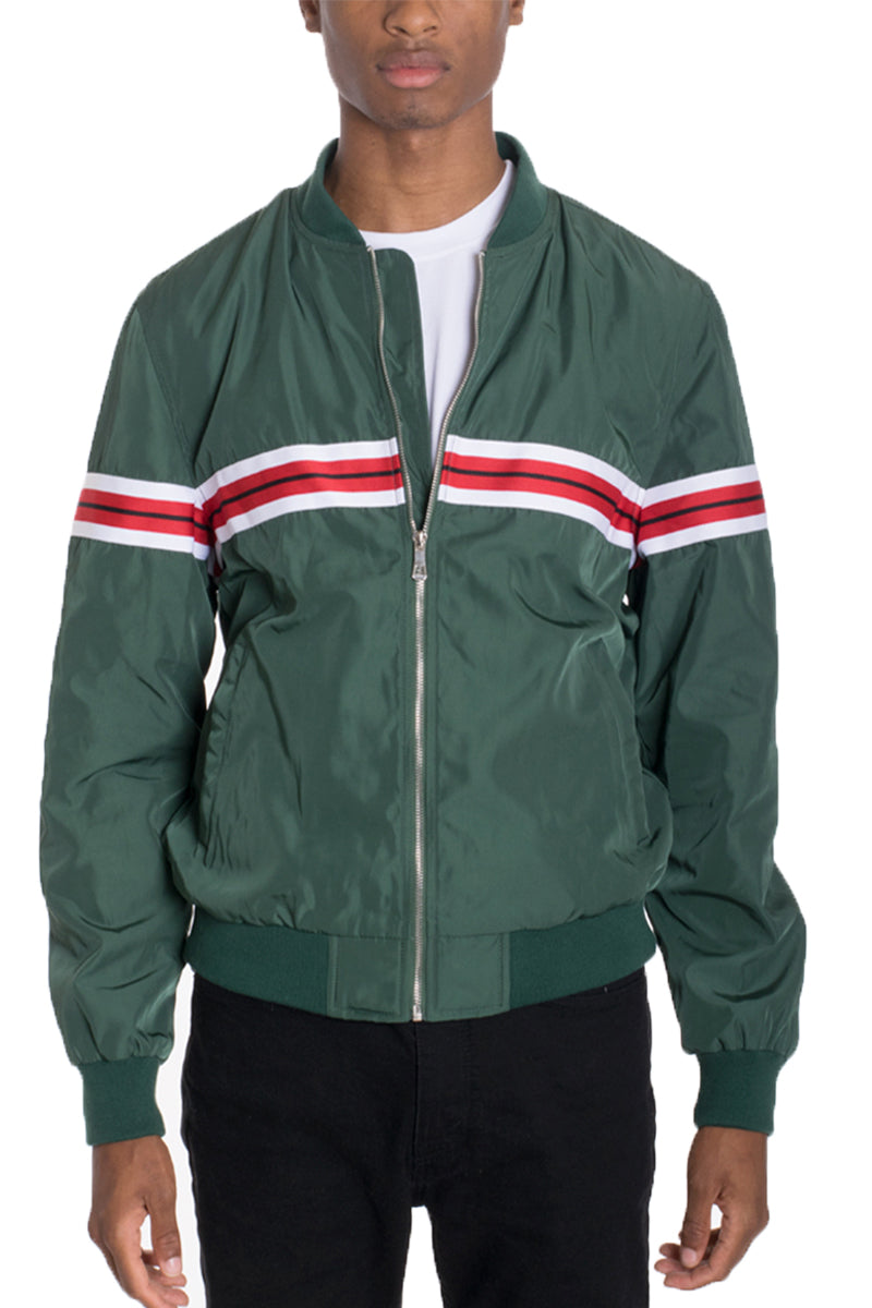 Lime Milo Dom Taped Bomber jacket in black with taped details, stylish outerwear for casual wear.