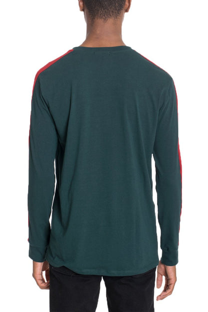 Green Lime Milo long sleeve T-shirt with side stripe detail, casual fit, and soft fabric, perfect for everyday wear.