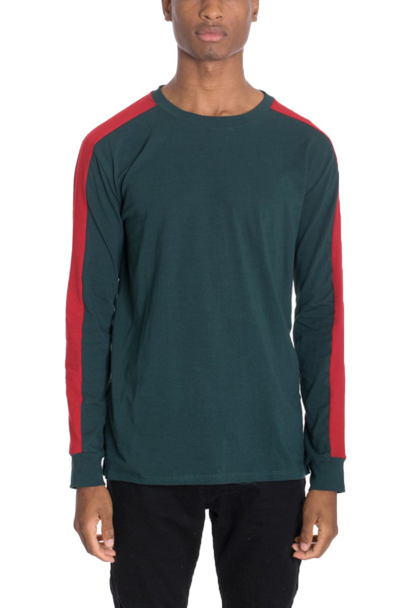 Green Lime Milo long sleeve T-shirt with side stripe detail, casual style, and comfortable fit.