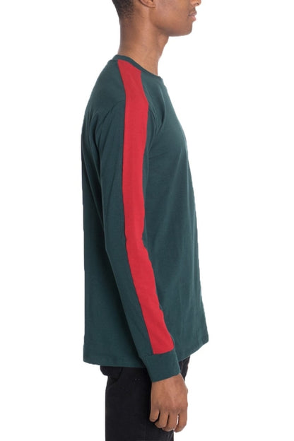Green Lime Milo long sleeve T-shirt with side stripe detail, casual style, shown on a plain background.