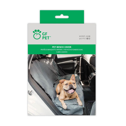 Beige Antigone pet bench cover with leash and collar accessories, designed to protect and decorate pet seating areas.