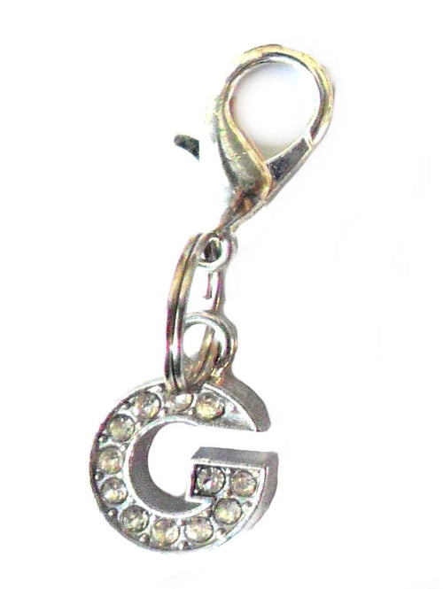 Salmon Oscar A-Z Crystal Letter pet charm attached to a leash or collar, featuring a sparkling crystal letter for pet accessories.