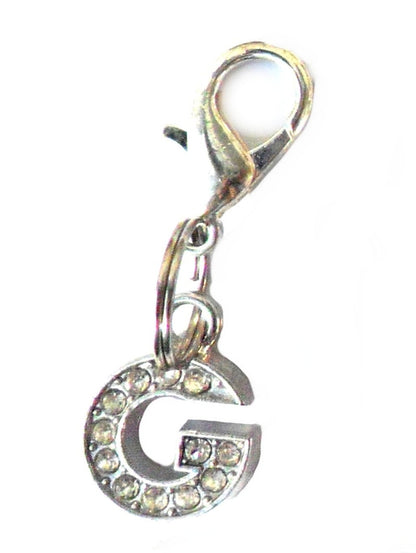 Salmon Oscar A-Z Crystal Letter pet charm attached to a leash or collar, featuring a sparkling crystal letter for pet accessories.