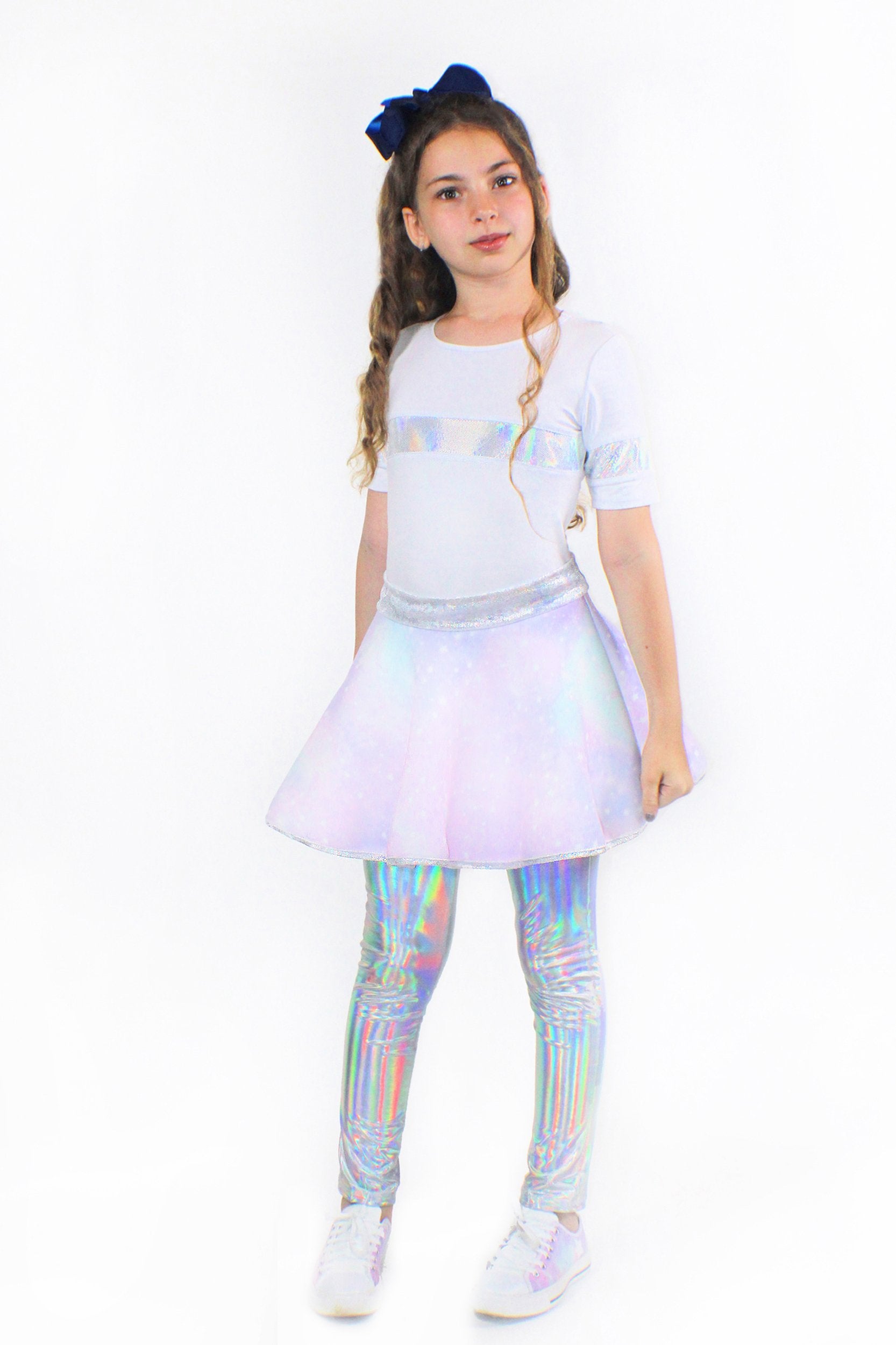 Sky Blue Beech Lana Galaxy scuba bell skirt for kids and babies, featuring a galaxy print design.