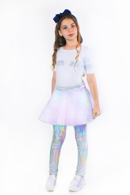 Sky Blue Beech Lana Galaxy scuba bell skirt for kids and babies, featuring a galaxy print design.