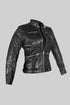 Black sheepskin leather jacket for women by Lemon Bearberry, front view showcasing classic design and smooth leather texture.