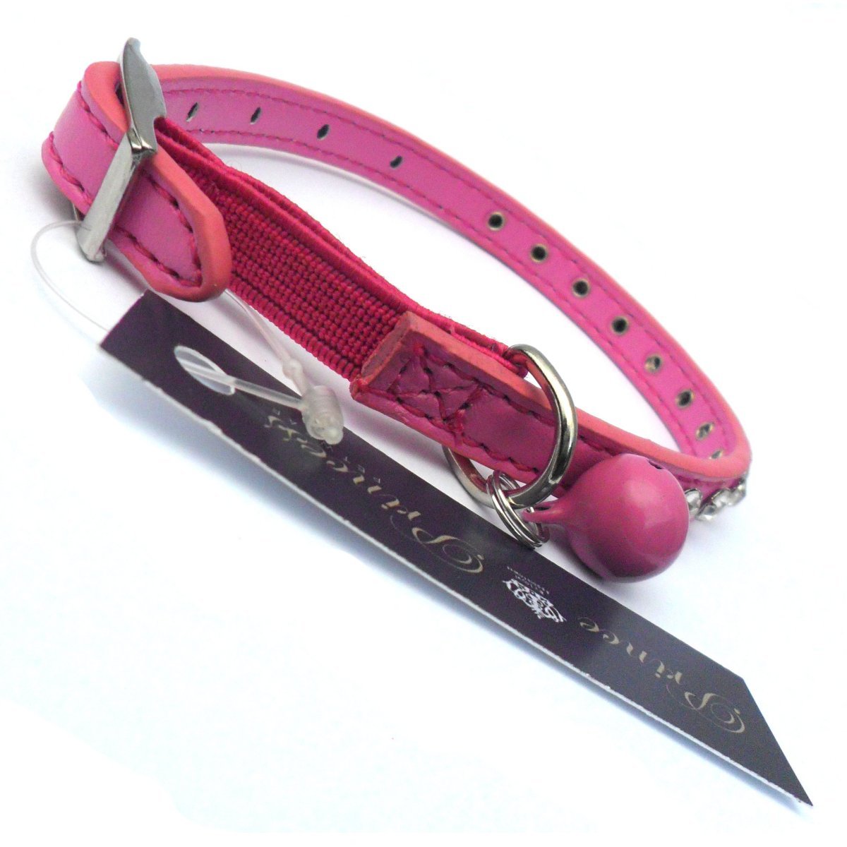 Salmon Oscar Glamour Puss pink cat collar with decorative bow and adjustable strap, stylish pet accessory.