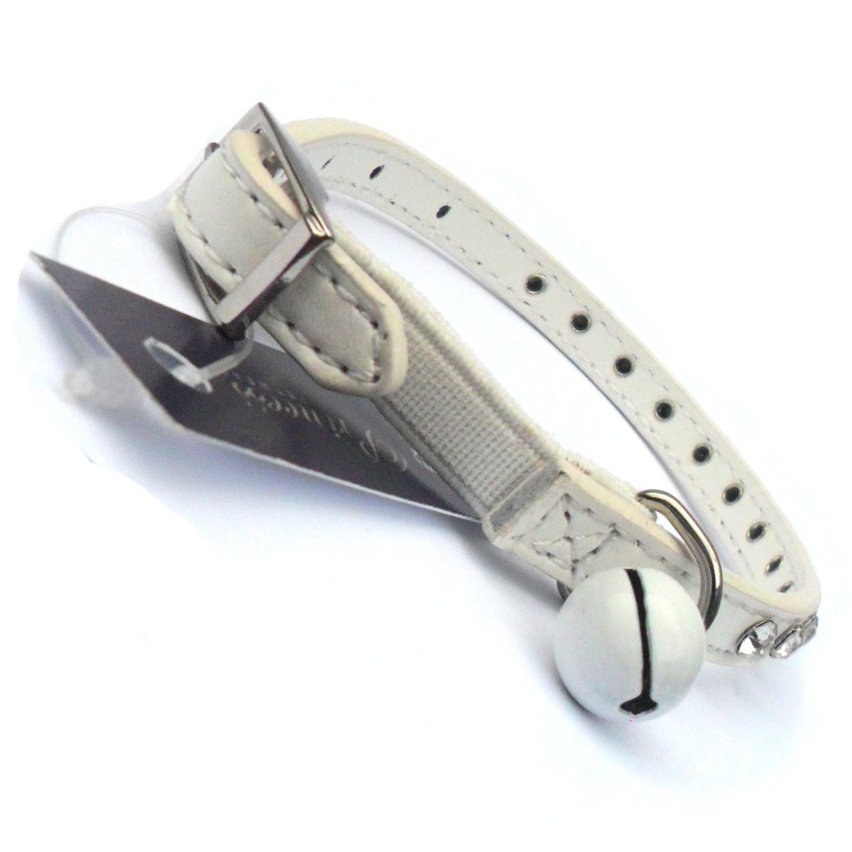 White Glamour Puss cat collar by Salmon Oscar featuring elegant design and adjustable fit for stylish feline petwear.