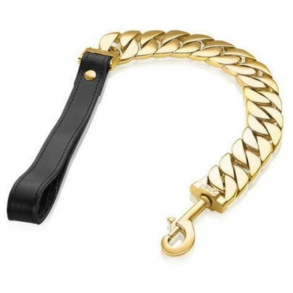 Gold Kilo Cuban Link pet leash by Almandine, featuring a durable and stylish Cuban chain design for pets.