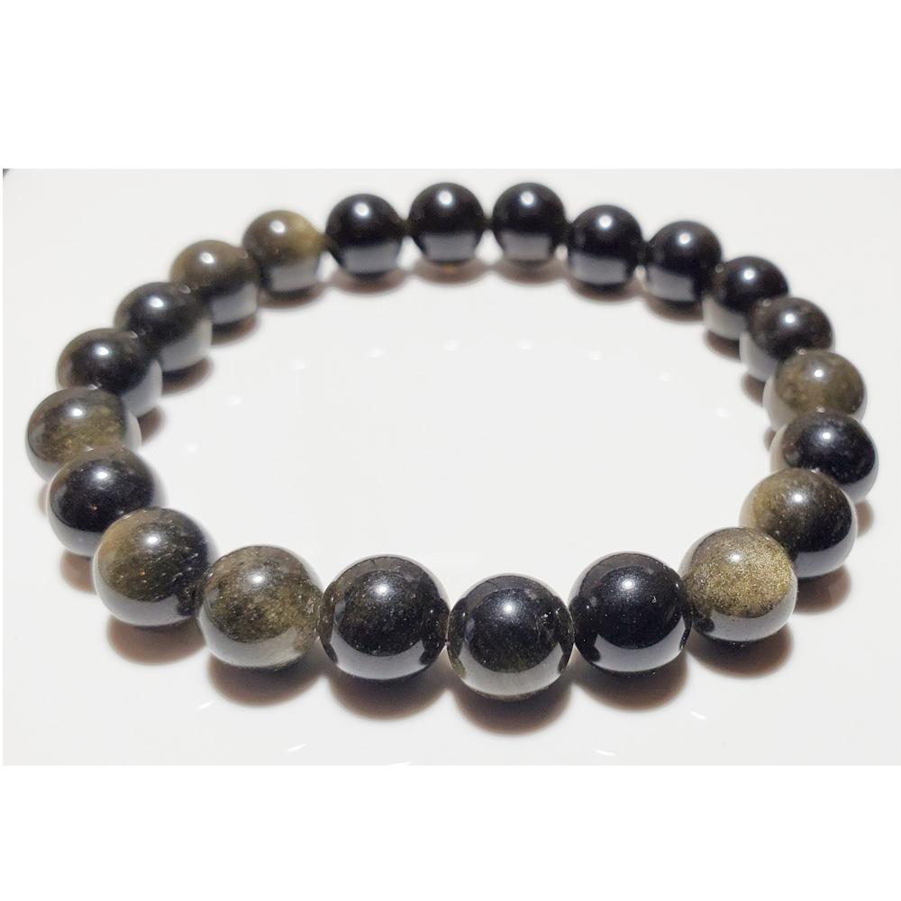 Gold obsidian beaded elastic stretch bracelet featuring 8mm beads by Silver Hestia, perfect for jewelry and accessories.