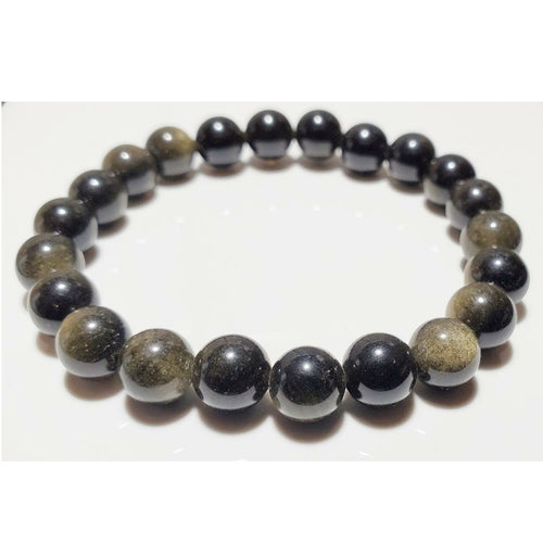 Gold Obsidian beaded elastic stretch bracelet with 8mm beads from Silver Hestia jewelry collection.
