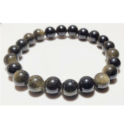 Gold Obsidian beaded elastic stretch bracelet with 8mm beads from Silver Hestia jewelry collection.