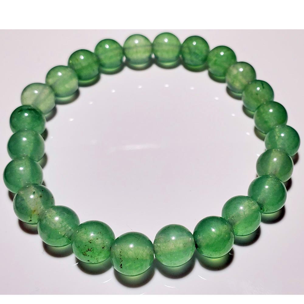 Green aventurine beaded elastic stretch bracelet by Silver Hestia, featuring smooth round beads in a flexible jewelry design.