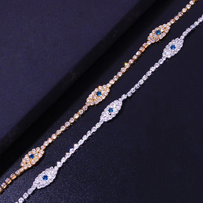 Vintage blue evil eye anklet bracelet with crystal accents for women, featuring beach-inspired style from Red Iphigenia.