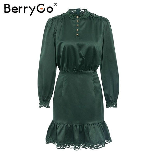 Fuchsia Simba BerryGo vintage ruffled lace satin dress for women, featuring elegant lace details and a ruffled design.