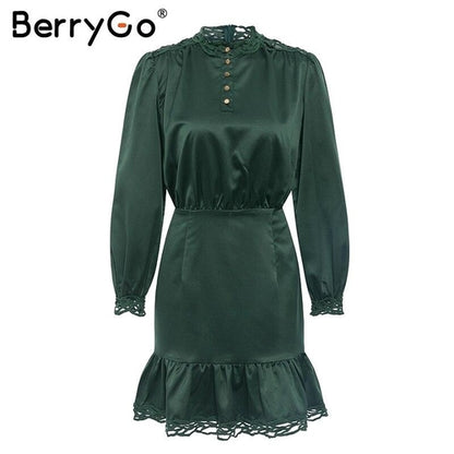 Fuchsia Simba BerryGo vintage ruffled lace satin dress for women, featuring elegant lace details and a ruffled design.