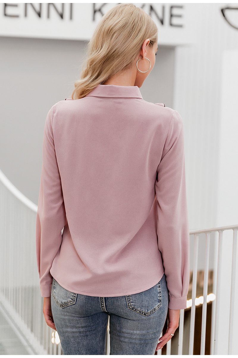 Pink long sleeve blouse with neck tie from Fuchsia Simba, elegant office women&