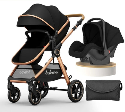 Pear Poppy 3-in-1 luxury baby stroller and pram with car seat, shown as a stylish backpack for parents on the go.