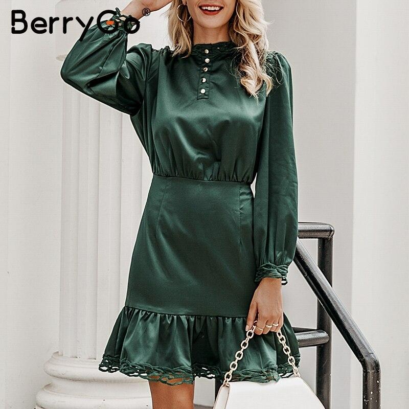 Fuchsia Simba BerryGo vintage lace satin dress for women with ruffled details and elegant design, suitable for special occasions.