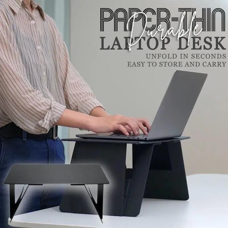 Portable Laptop Desk Stand: Foldable &amp; Adjustable, Ideal for Bed, Couch, Office - Black