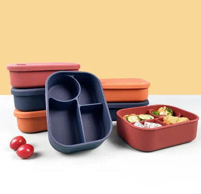 Rose Oscar BPA free silicone food container, microwave safe and heat-resistant bento for kitchen use, ideal for storing and reheating food.