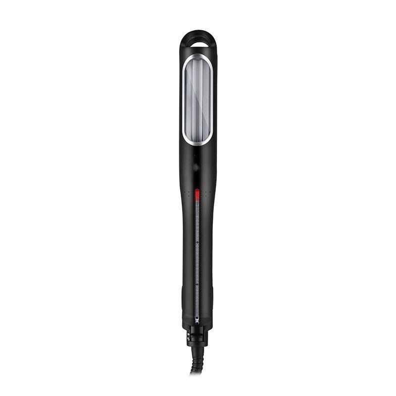 Maroon Asteria automatic rotating hair curler creating professional corrugated waves in a haircare setting.