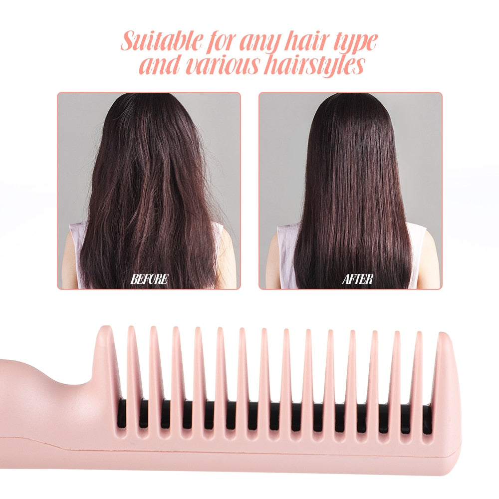 Maroon Asteria 2-in-1 hair straightener and curling brush with tourmaline ceramic plates, designed for sleek, styled hair.