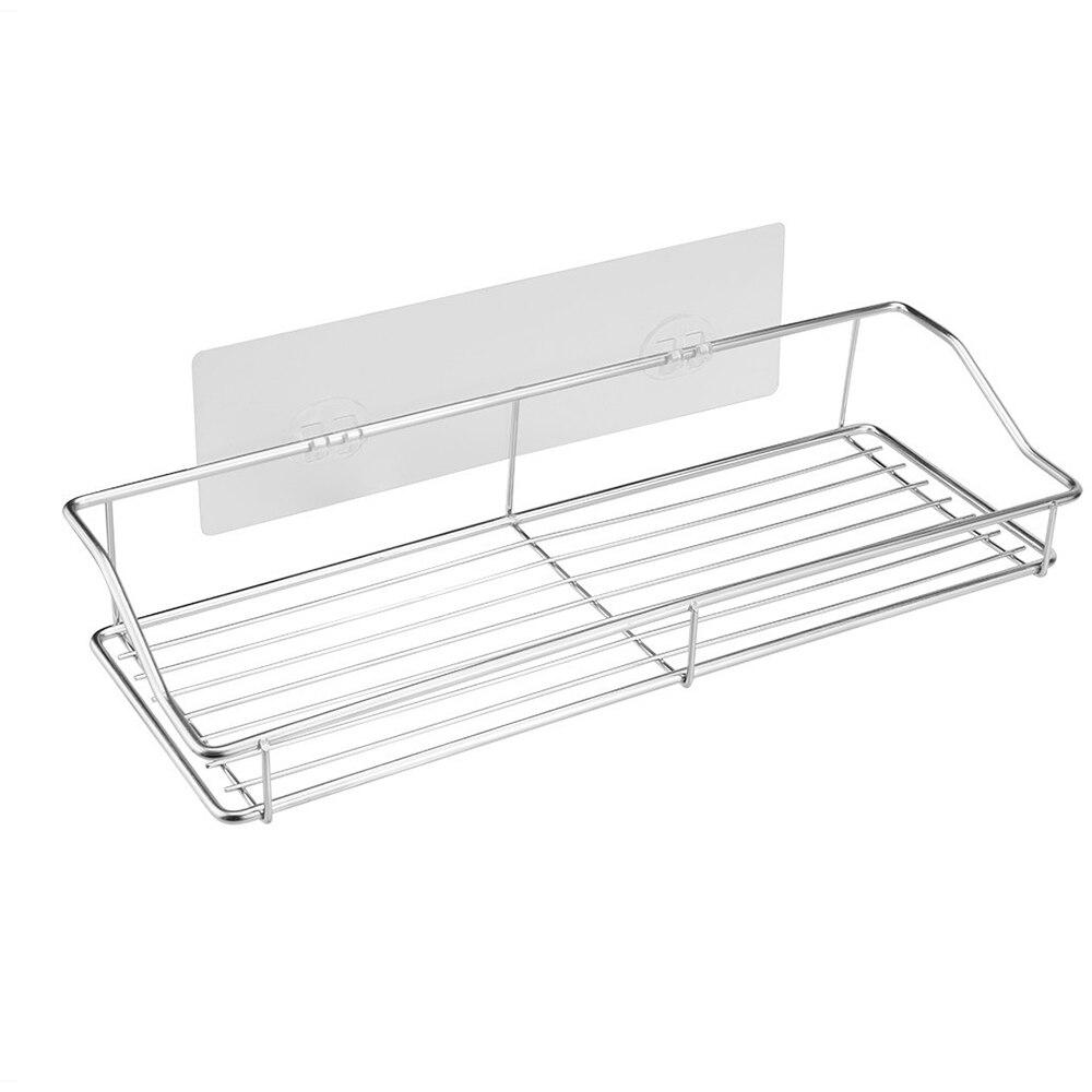 Maroon Asteria stainless steel bathroom storage shelf with punch-free design, mounted on a bathroom wall for organization.