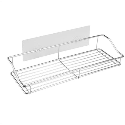 Maroon Asteria stainless steel bathroom storage shelf with punch-free design, mounted on a bathroom wall for organization.