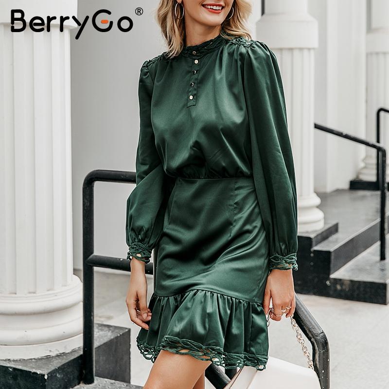 Fuchsia Simba BerryGo vintage ruffled lace satin dress for women, featuring elegant ruffles and intricate lace details.