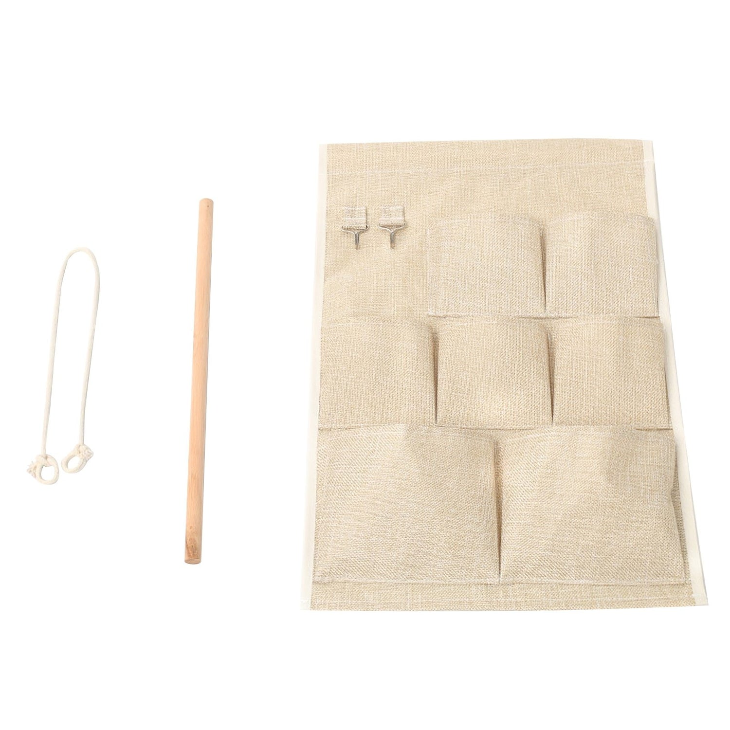 Maroon Asteria door wall bedside organizer bag with 7 pockets, ideal for toys and small essentials, hanging on a door.