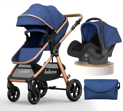 Pear Poppy luxury 3-in-1 baby stroller pram with car seat, featuring a sleek design and versatile backpack functionality.