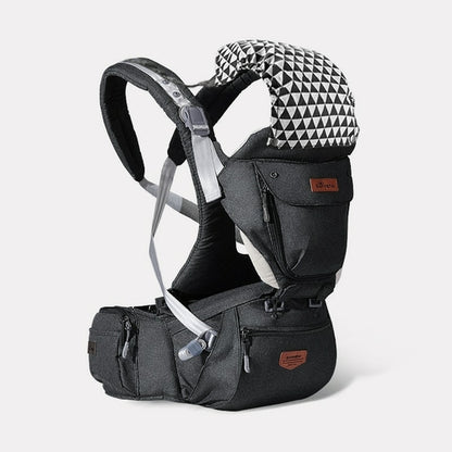 Maroon Chronos ergonomic 3-in-1 baby carrier and hipsit showing adjustable straps and padded support for comfortable baby wearing.