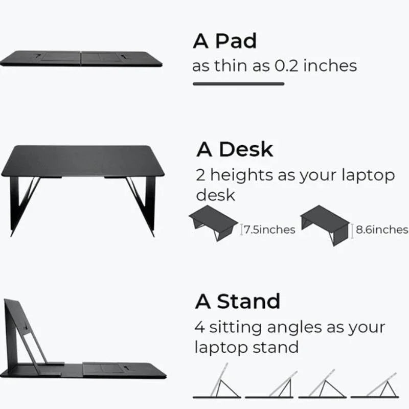 Portable Laptop Desk Stand: Foldable &amp; Adjustable, Ideal for Bed, Couch, Office - Black
