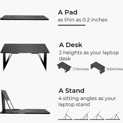 Portable Laptop Desk Stand: Foldable &amp; Adjustable, Ideal for Bed, Couch, Office - Black