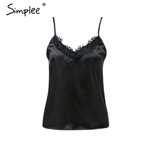 Women’s Fuchsia Simba satin V-neck cami featuring solid lace, elegant design, and sexy fit, perfect for stylish layering or special occasions.