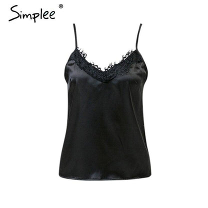 Women’s Fuchsia Simba satin V-neck cami featuring solid lace, elegant design, and sexy fit, perfect for stylish layering or special occasions.