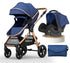 Pear Poppy luxury baby stroller 3-in-1 pram with car seat, black backpack with stroller features visible in the image.