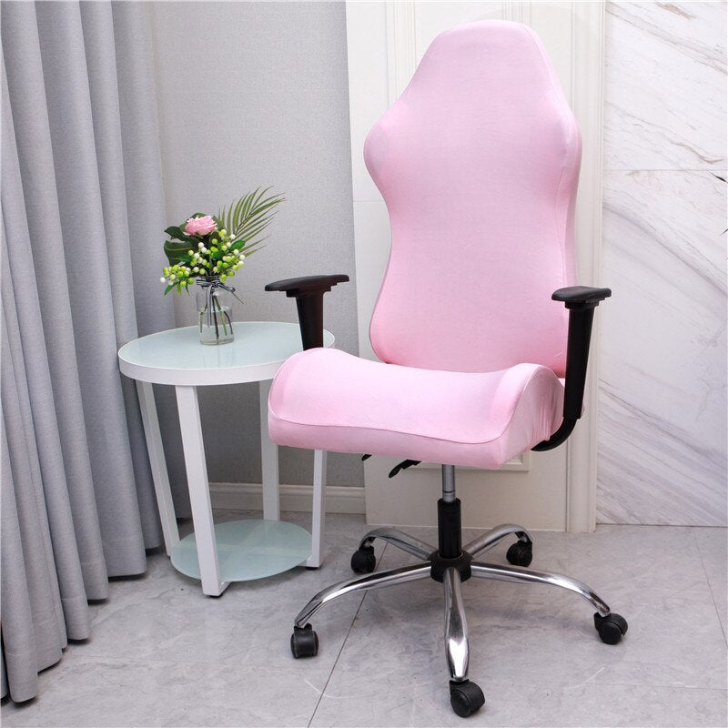 Maroon Asteria gaming chair slipcover on a computer desk chair, designed for office and gaming use, made from durable fabric.