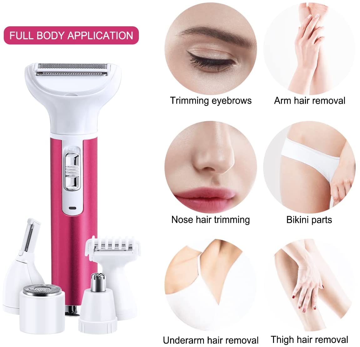 Maroon Asteria 5 in 1 women epilator and eyebrow trimmer for hair removal and grooming, featuring a compact female shaver.
