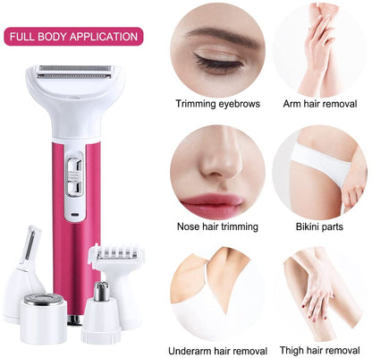 Maroon Asteria 5 in 1 women epilator and eyebrow trimmer for hair removal and grooming, featuring a compact female shaver.