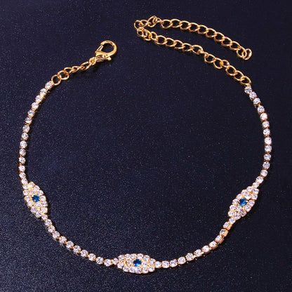 Vintage blue evil eye anklet bracelet for women featuring crystals, beach style, from Red Iphigenia.