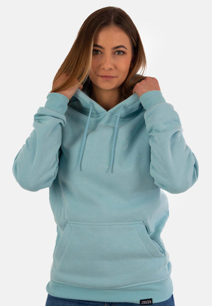 Pear Juniper HIGH STD hoodie for women in baby blue, showcasing a casual fit and soft fabric, ideal for everyday wear.