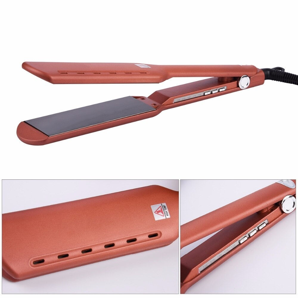 Maroon Asteria professional hair flat iron with adjustable temperature for straightening hair, shown in the image.